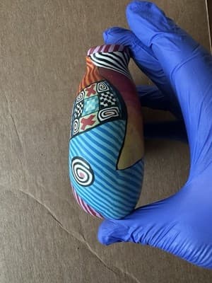 Hand-Painted Abstract Face Art Pottery Vase – Colorful Modern Folk Style, 7” - Thumbnail 3