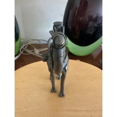Vintage Bronze Camel Rider Figurine – Tribal Style Metal Sculpture – 5" x 4" - Thumbnail 6
