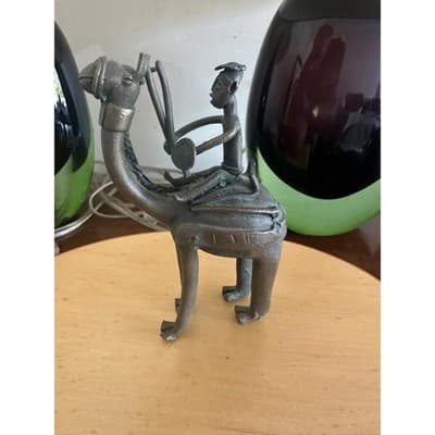 Vintage Bronze Camel Rider Figurine – Tribal Style Metal Sculpture – 5" x 4" - Thumbnail 11