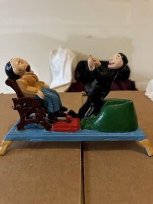 Vintage Cast Iron Dentist and Patient Mechanical Bank – Hand Painted - Thumbnail 2
