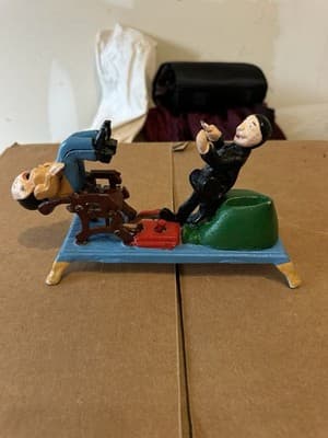 Vintage Cast Iron Dentist and Patient Mechanical Bank – Hand Painted - Thumbnail 3