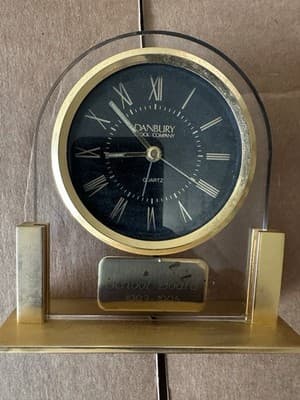 Vintage Danbury Clock Company Desk Clock – Quartz, Gold-Tone with Acrylic Arch