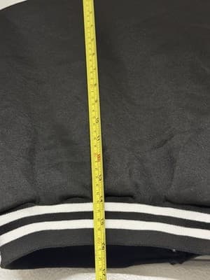 Women’s Cropped Varsity Jacket Black Faux Leather Sleeves Snap Button - Thumbnail 7
