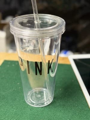 PINK Clear Plastic Tumbler Cup w/ Lid & Straw 24 oz Reusable Cold Drink Cup