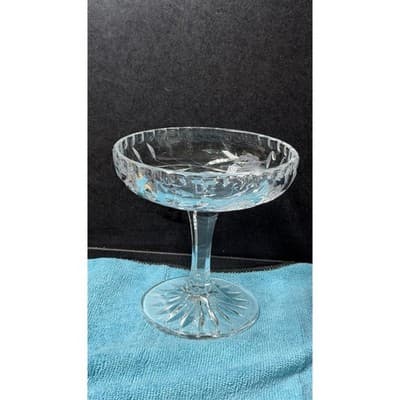 Vintage Cut Crystal Compote Dessert Dish 7" Hand Etched Floral - Thumbnail 2