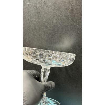 Vintage Cut Crystal Compote Dessert Dish 7" Hand Etched Floral - Thumbnail 6