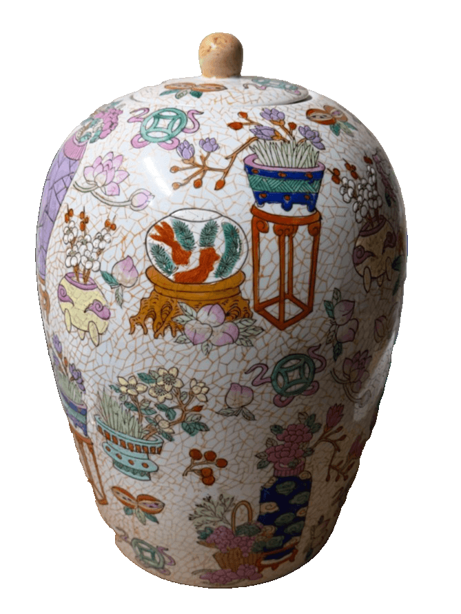 Large Decorative Lidded Vase CPC Macau – Handpainted Oriental Style 12"