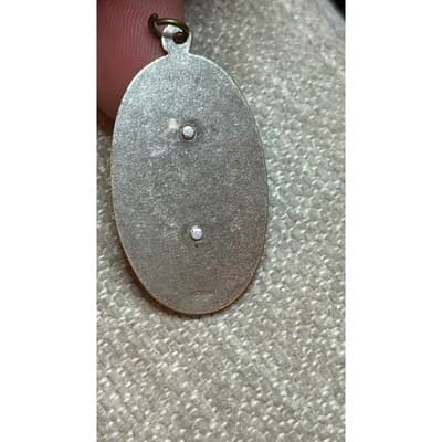 Vintage Germany Infant of Prague Religious Pendant Yellow Mother of Pearl Oval - Thumbnail 3