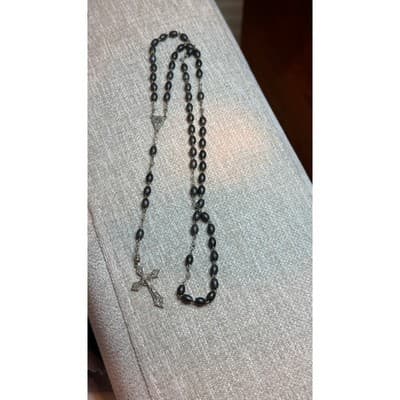 Vintage Italy Rosary Dark Oval Beads Miraculous Medal Crucifix Religious Jewelry - Thumbnail 2