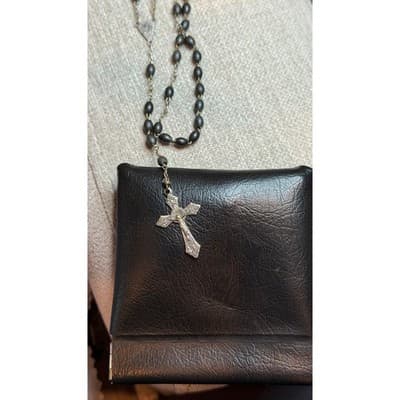 Vintage Italy Rosary Dark Oval Beads Miraculous Medal Crucifix Religious Jewelry - Thumbnail 3