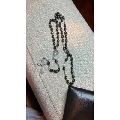 Vintage Italy Rosary Dark Oval Beads Miraculous Medal Crucifix Religious Jewelry - Thumbnail 8