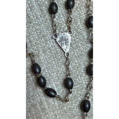 Vintage Italy Rosary Dark Oval Beads Miraculous Medal Crucifix Religious Jewelry - Thumbnail 6