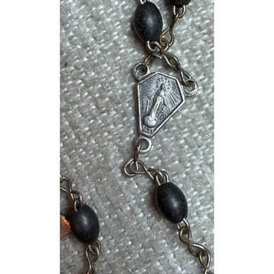 Vintage Italy Rosary Dark Oval Beads Miraculous Medal Crucifix Religious Jewelry - Thumbnail 7