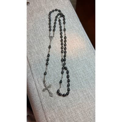 Vintage Italy Rosary Dark Oval Beads Miraculous Medal Crucifix Religious Jewelry