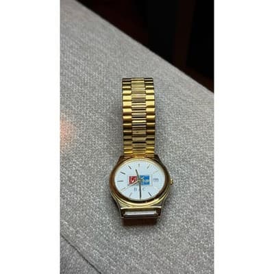 American Time Ltd Union Made Gold Tone Watch BAC Logo Expandable Band 3ATM
