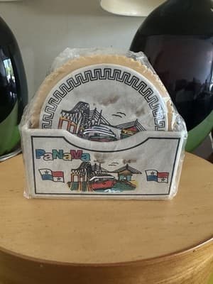 Panama Souvenir Coasters Set with Holder – Bridge & Canal Design – New - Thumbnail 4