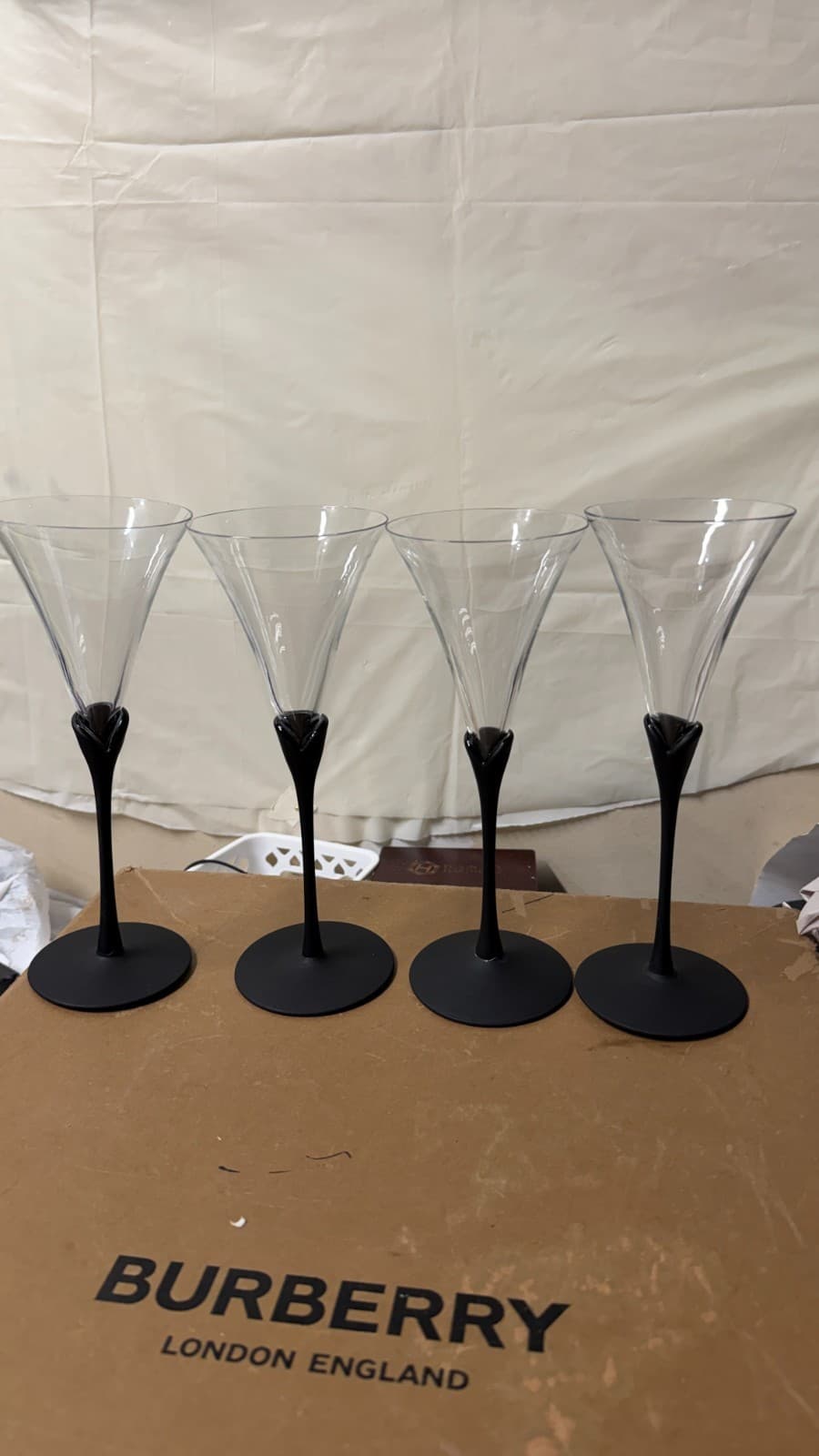 Set of 4 Modern Black Stem Martini Glasses – Tall Elegant 25cm - Thumbnail 2