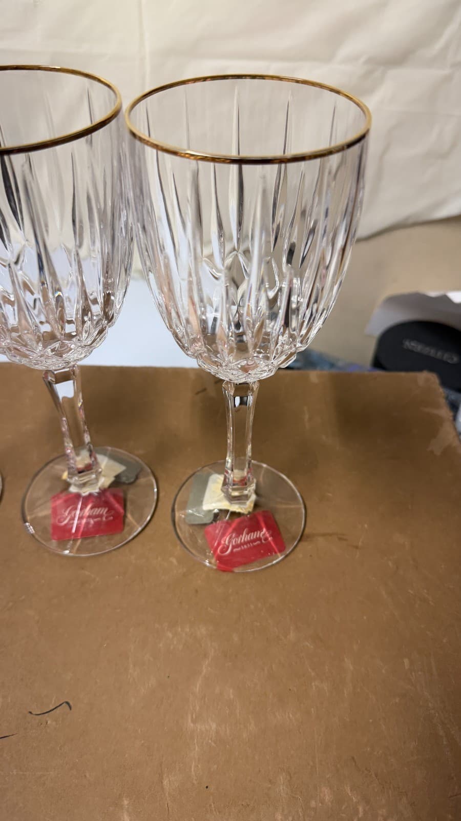 Set of 3 Gorham Crystal Wine Glasses with Gold Rim – New with Tags - Thumbnail 10