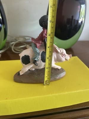 P.H. Artsi 1992 Figurine – Boy Riding Pig – Vintage Resin Sculpture 8” x 6” - Thumbnail 11