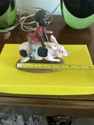 P.H. Artsi 1992 Figurine – Boy Riding Pig – Vintage Resin Sculpture 8” x 6” - Thumbnail 6