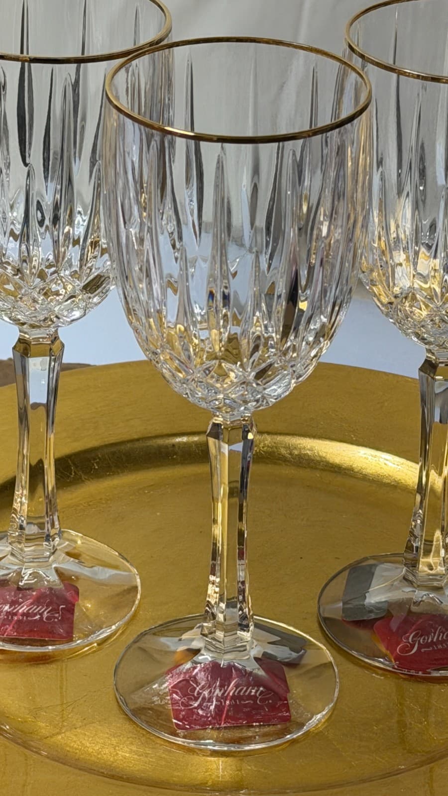 Set of 3 Gorham Crystal Wine Glasses with Gold Rim – New with Tags - Thumbnail 3