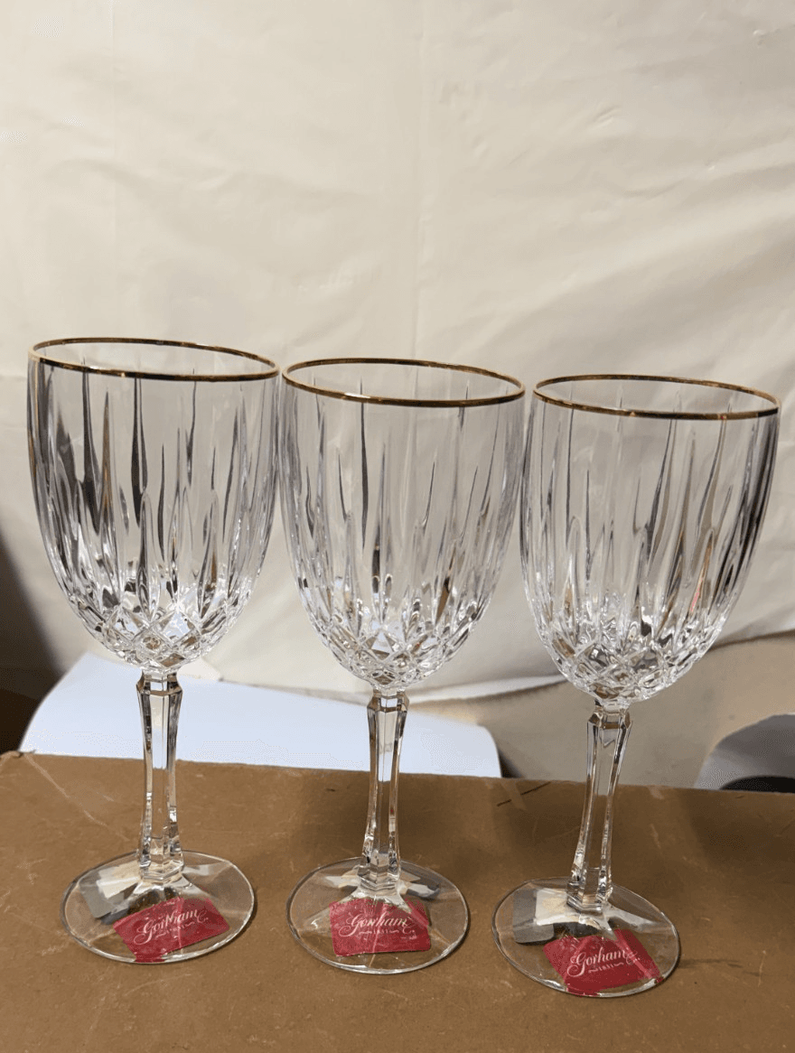 Set of 3 Gorham Crystal Wine Glasses with Gold Rim – New with Tags - Thumbnail 9