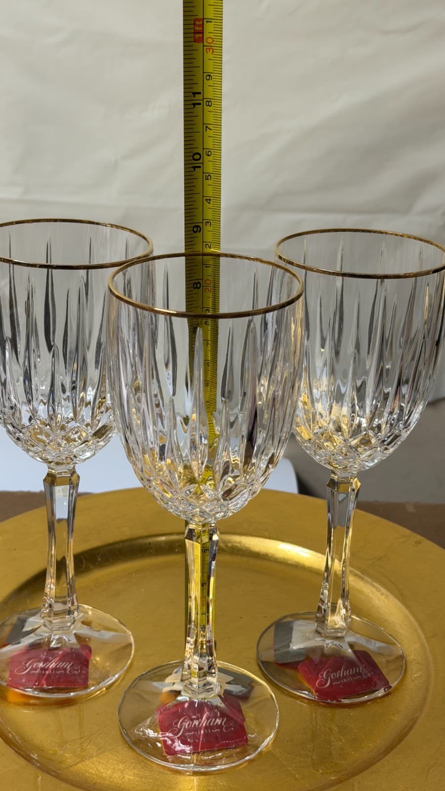 Set of 3 Gorham Crystal Wine Glasses with Gold Rim – New with Tags - Thumbnail 6
