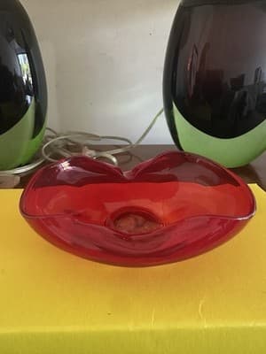 Vintage Red Murano Glass Bowl – Mid-Century Modern Art Glass – 7.5” x 6.5” - Thumbnail 2