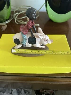P.H. Artsi 1992 Figurine – Boy Riding Pig – Vintage Resin Sculpture 8” x 6” - Thumbnail 7