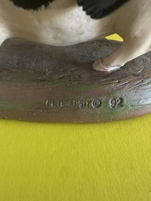P.H. Artsi 1992 Figurine – Boy Riding Pig – Vintage Resin Sculpture 8” x 6” - Thumbnail 5