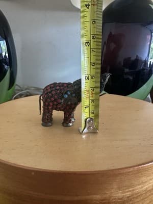 Vintage Metal Elephant Figurine – Red & Turquoise Beads – 3.5” x 3” - Thumbnail 7