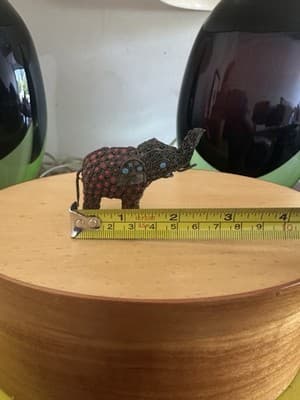 Vintage Metal Elephant Figurine – Red & Turquoise Beads – 3.5” x 3” - Thumbnail 8