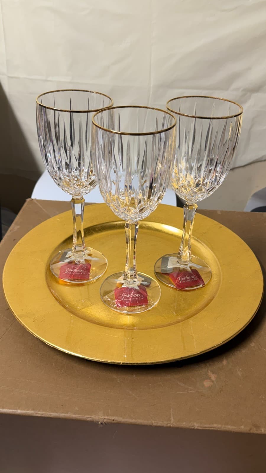 Set of 3 Gorham Crystal Wine Glasses with Gold Rim – New with Tags - Thumbnail 11