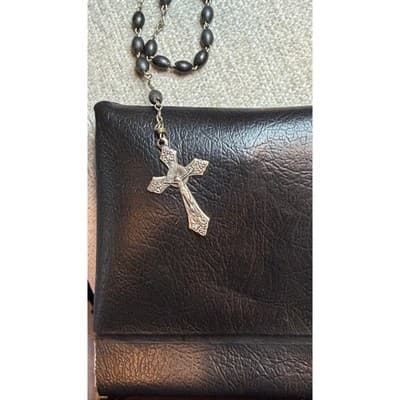 Vintage Italy Rosary Dark Oval Beads Miraculous Medal Crucifix Religious Jewelry - Thumbnail 4