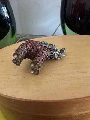 Vintage Metal Elephant Figurine – Red & Turquoise Beads – 3.5” x 3” - Thumbnail 6