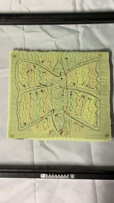 Pair Framed Textile Art Panels Hand Stitched Fabric Folk Style Wall Decor - Thumbnail 4