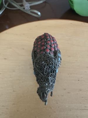 Vintage Metal Elephant Figurine – Red & Turquoise Beads – 3.5” x 3” - Thumbnail 5