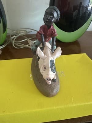 P.H. Artsi 1992 Figurine – Boy Riding Pig – Vintage Resin Sculpture 8” x 6” - Thumbnail 9