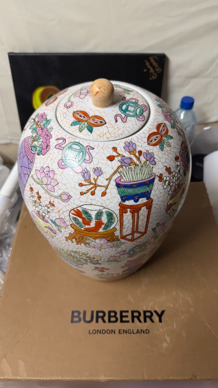 Large Decorative Lidded Vase CPC Macau – Handpainted Oriental Style 12" - Thumbnail 3