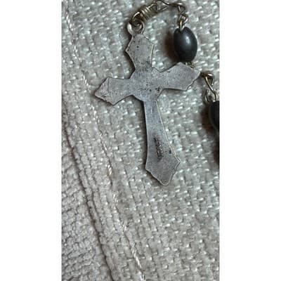 Vintage Italy Rosary Dark Oval Beads Miraculous Medal Crucifix Religious Jewelry - Thumbnail 5