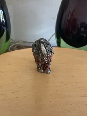 Vintage Metal Elephant Figurine – Red & Turquoise Beads – 3.5” x 3” - Thumbnail 4