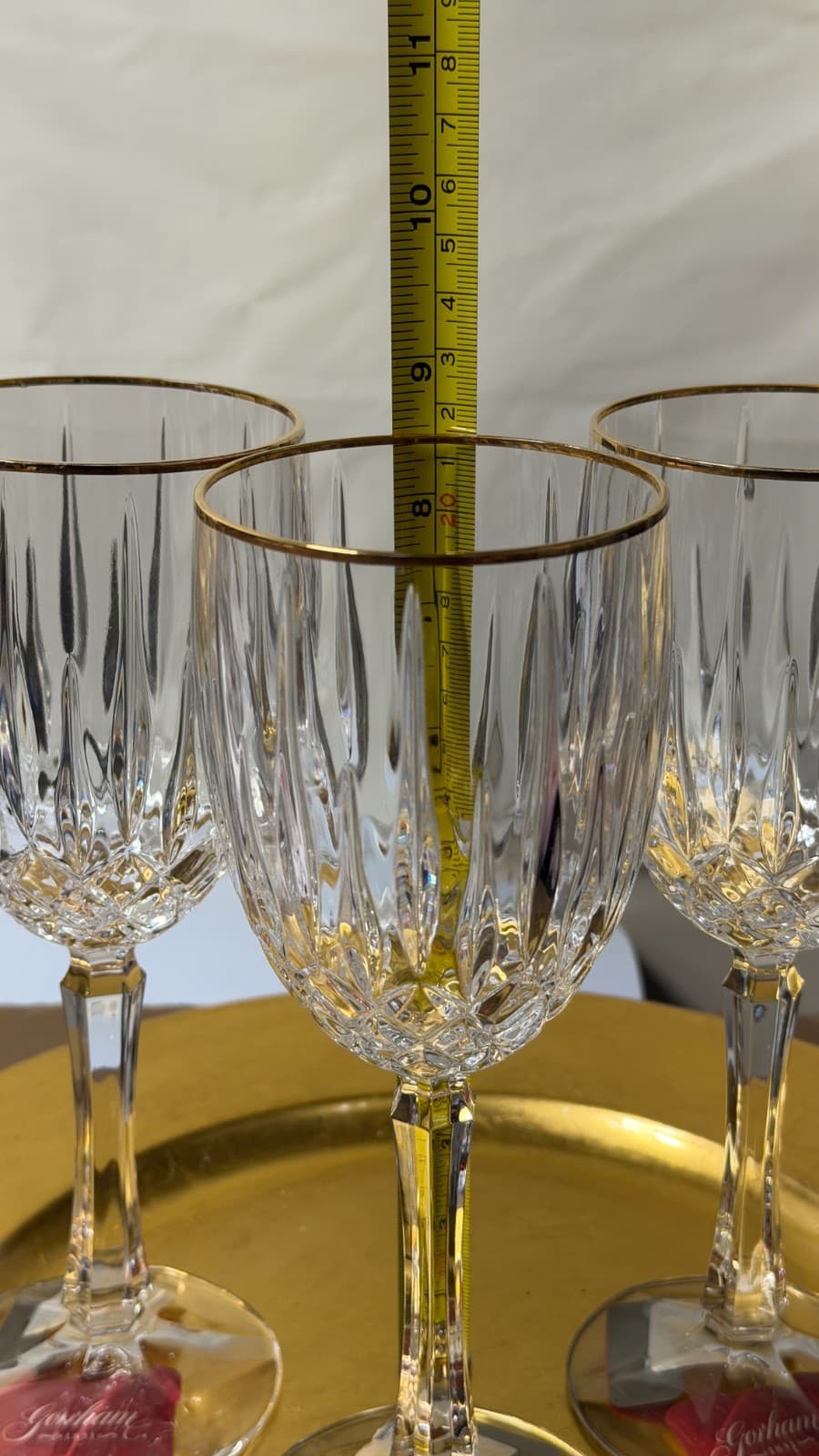 Set of 3 Gorham Crystal Wine Glasses with Gold Rim – New with Tags - Thumbnail 5
