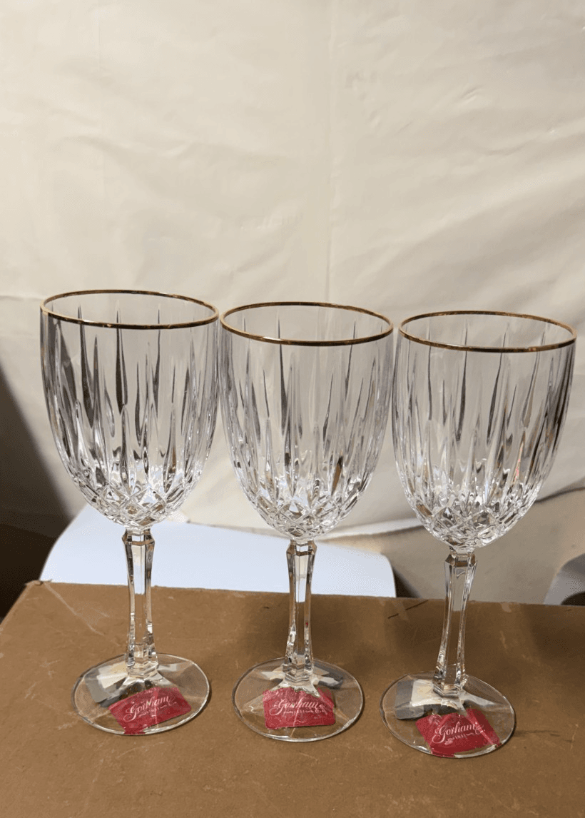 Set of 3 Gorham Crystal Wine Glasses with Gold Rim – New with Tags - Thumbnail 8