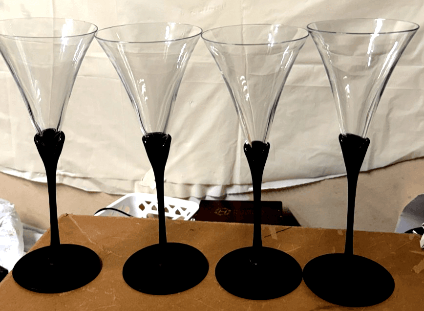 Set of 4 Modern Black Stem Martini Glasses – Tall Elegant 25cm