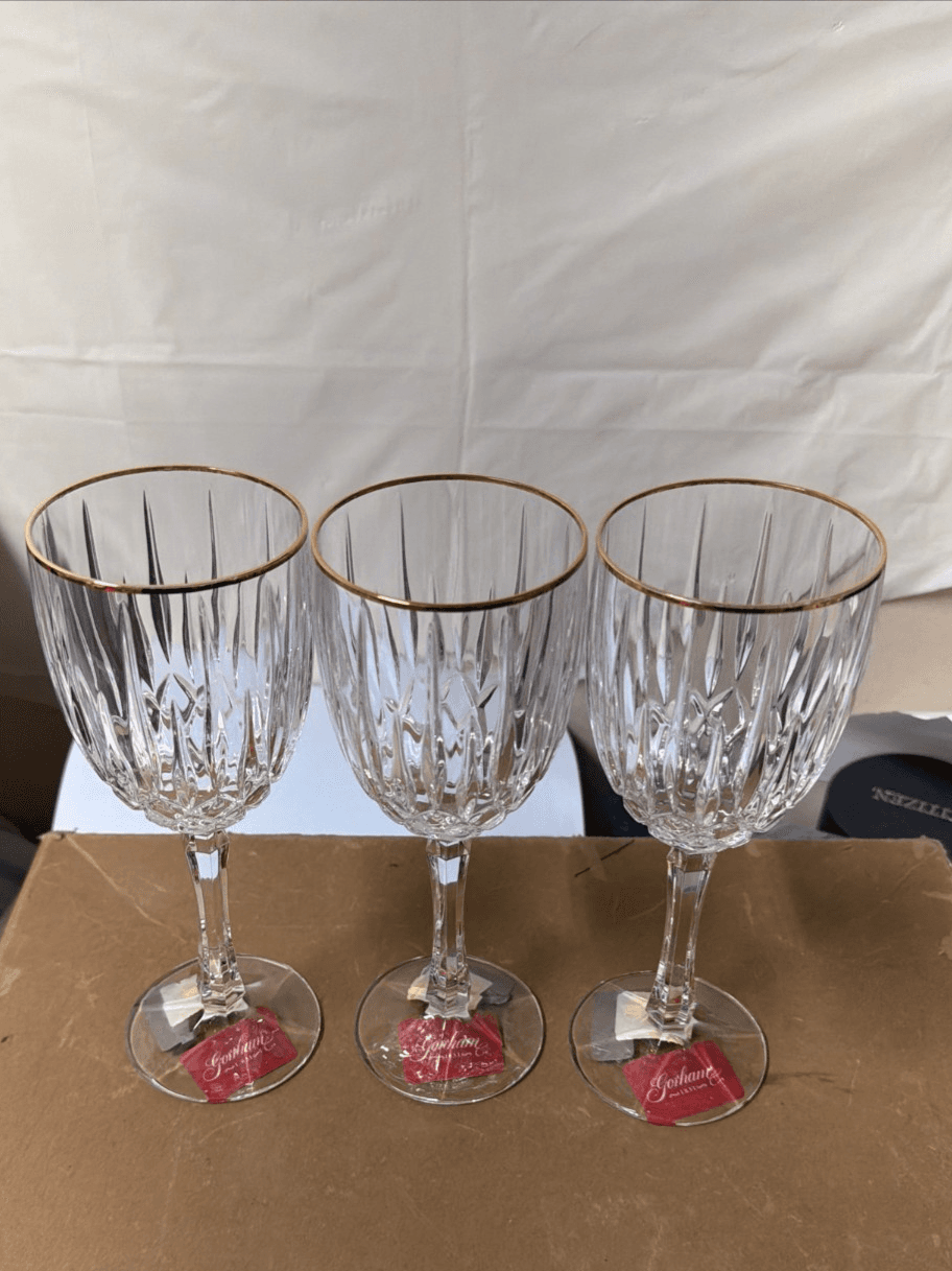 Set of 3 Gorham Crystal Wine Glasses with Gold Rim – New with Tags - Thumbnail 7