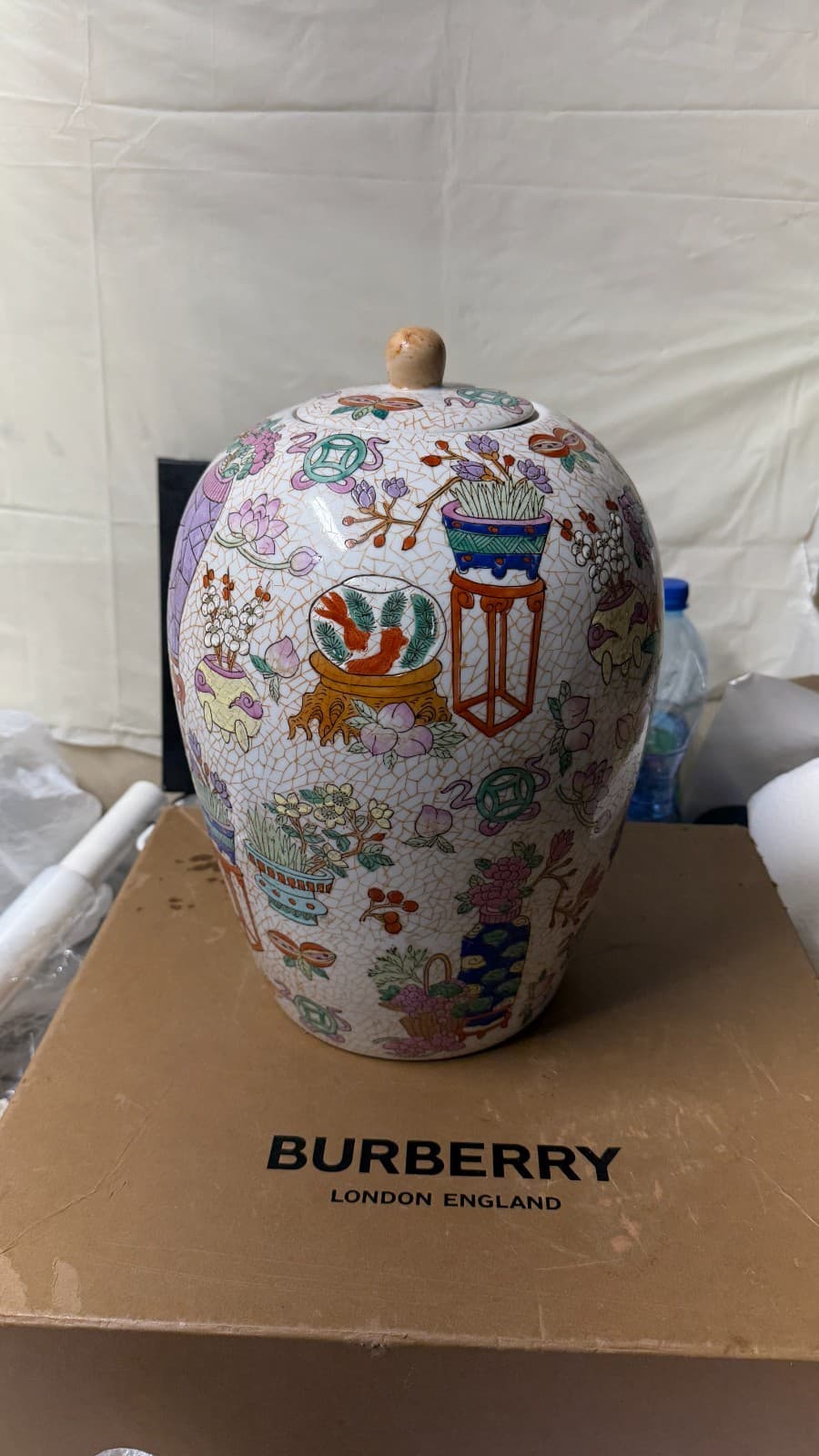 Large Decorative Lidded Vase CPC Macau – Handpainted Oriental Style 12" - Thumbnail 2