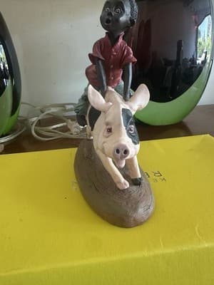 P.H. Artsi 1992 Figurine – Boy Riding Pig – Vintage Resin Sculpture 8” x 6” - Thumbnail 8
