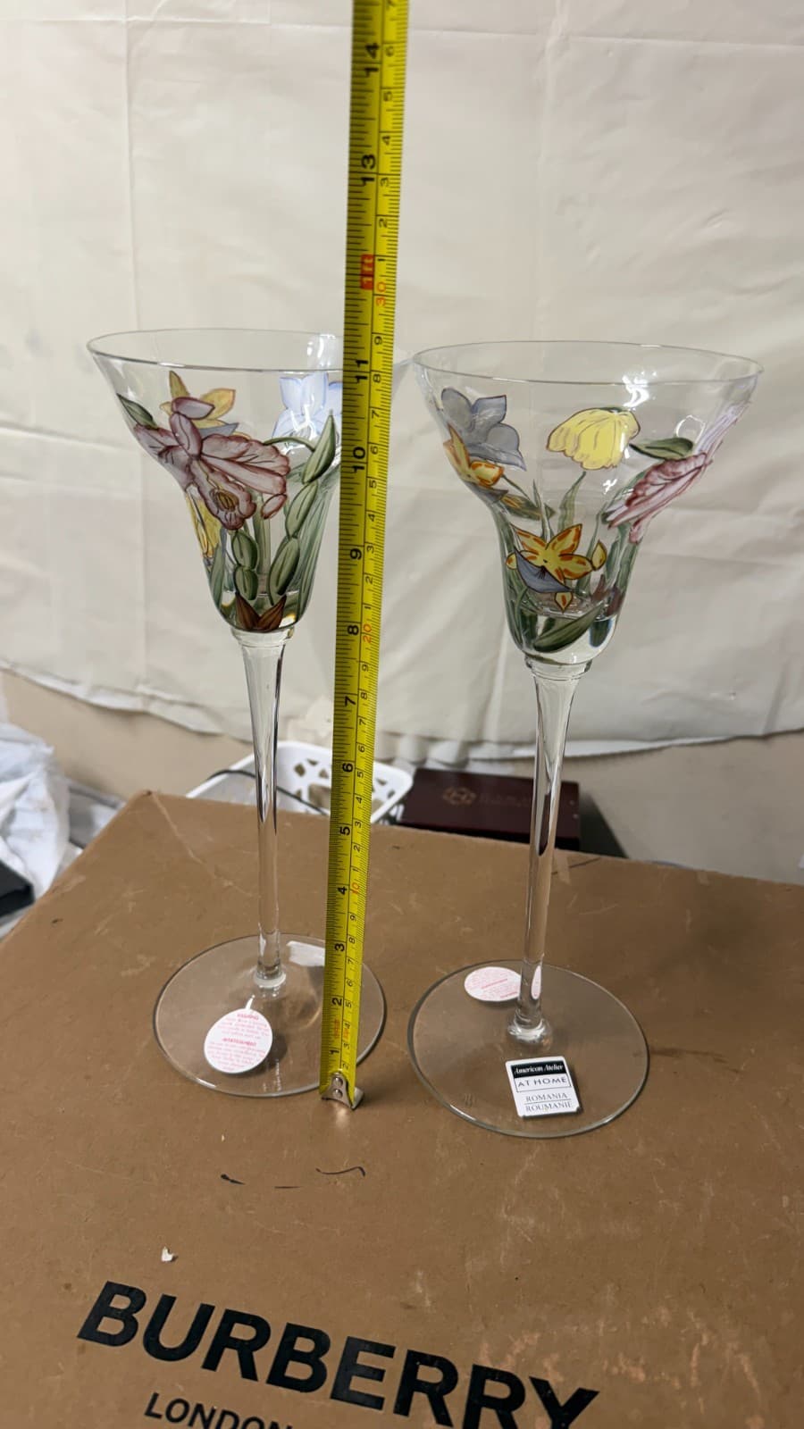 Set of 2 American Atelier Hand-Painted Floral Wine Glasses – Romania - Thumbnail 9