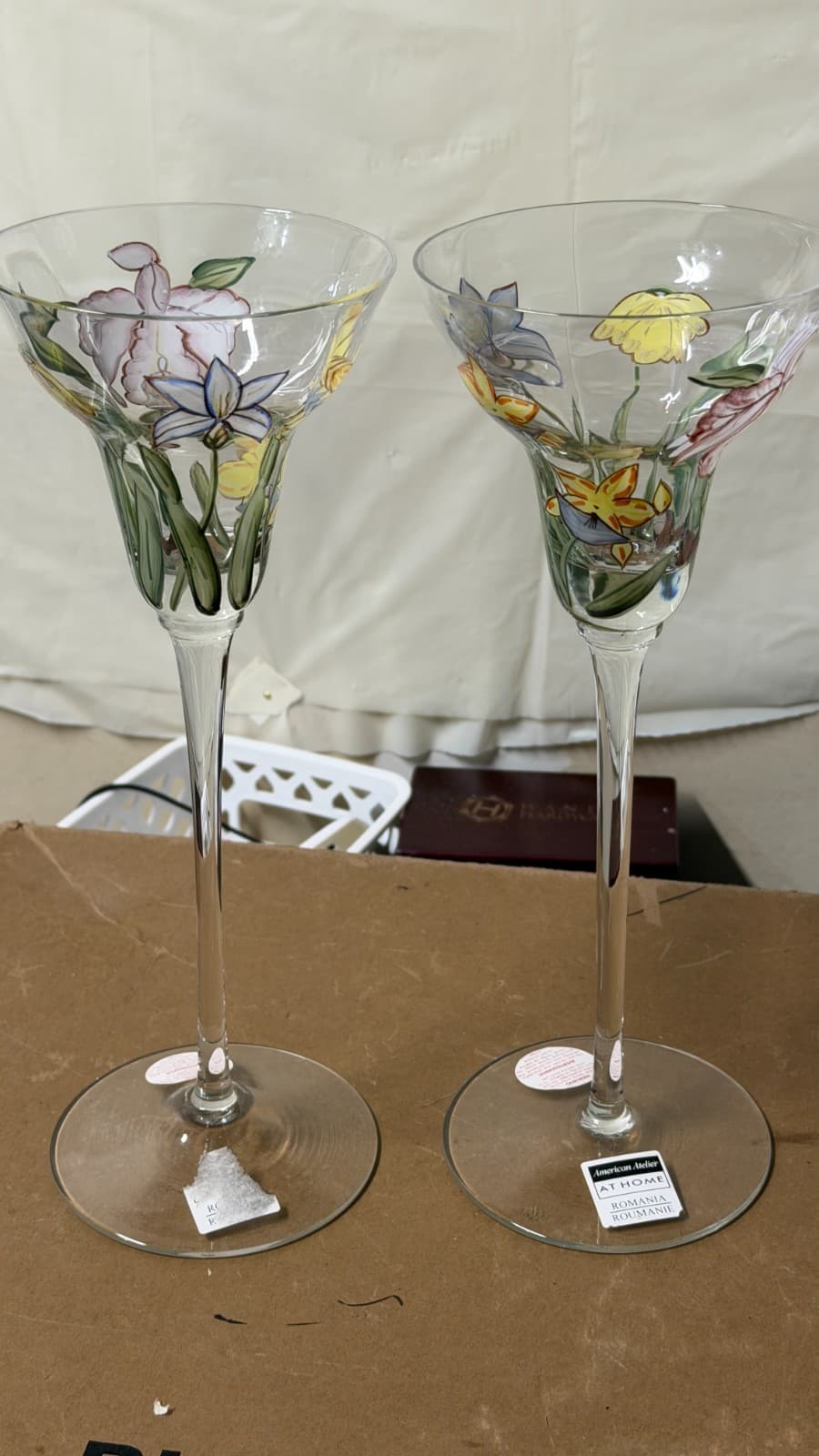 Set of 2 American Atelier Hand-Painted Floral Wine Glasses – Romania - Thumbnail 12