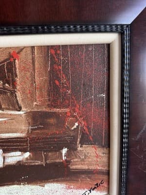 Framed City Street Scene Painting Vintage Car & Cyclist Signed Art Print - Thumbnail 6